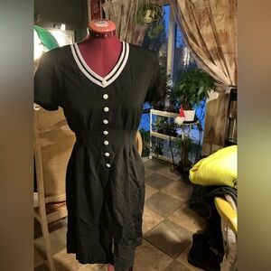 Elegant Black Mini Dress with White Accents